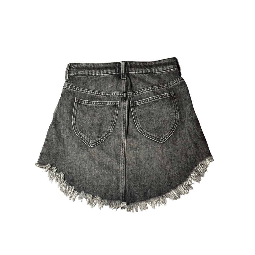 NWOT We The Free Black Denim Mini Skirt Raw Fringe Hem Distressed Size 25 - Picture 3 of 8